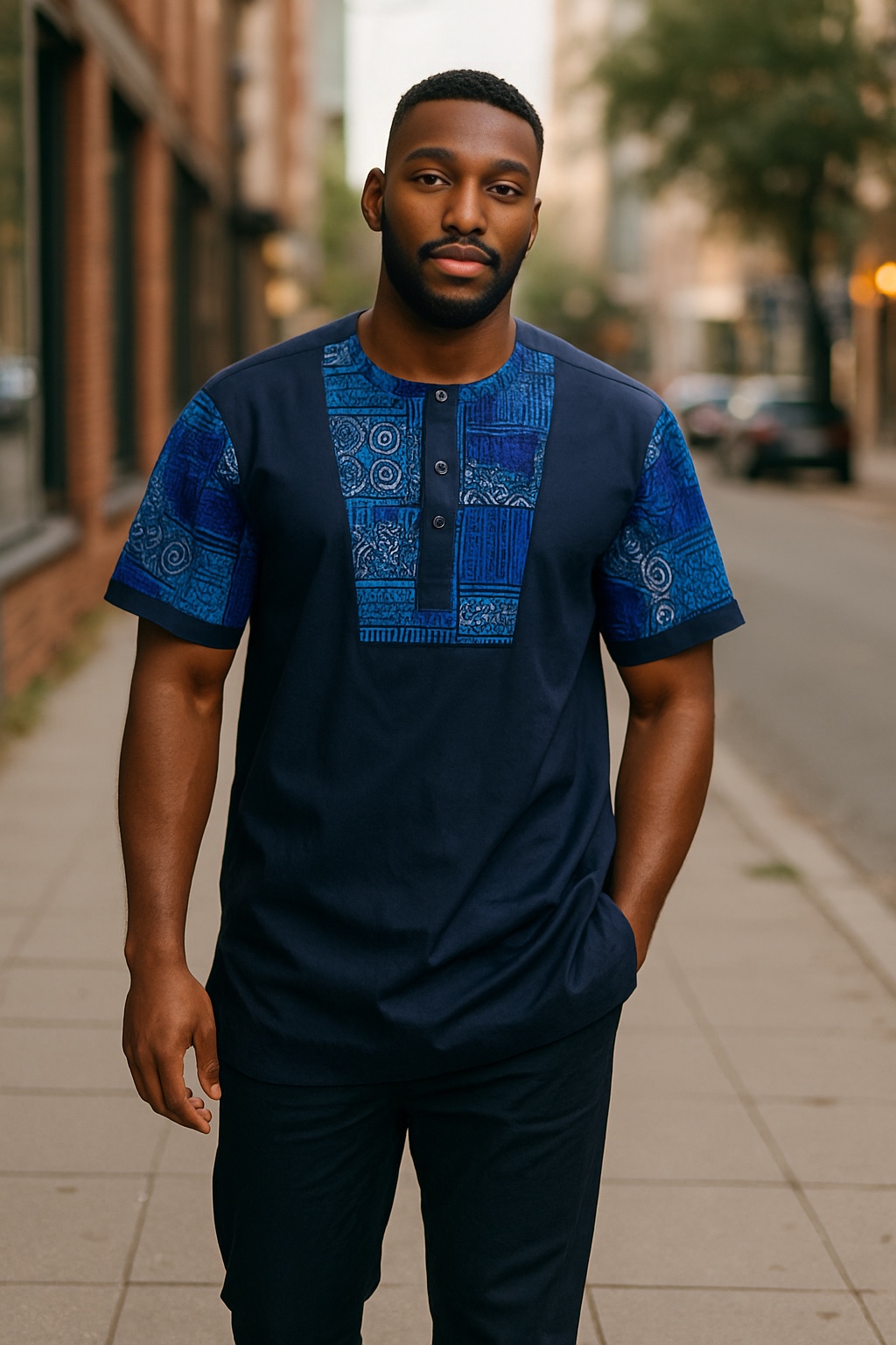 Blue-Black Short Sleeve Shirt