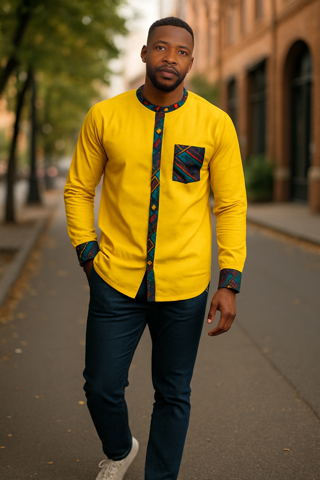 Yellow Shirt with Geometric Pattern 