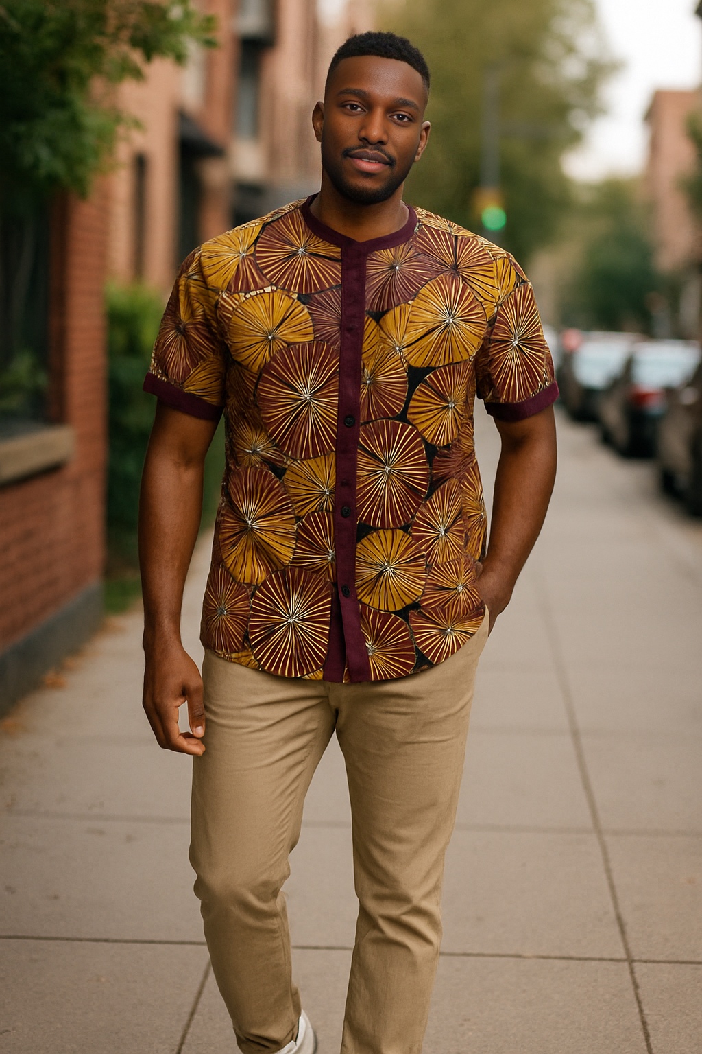 Geometric Print Collarless Shirt