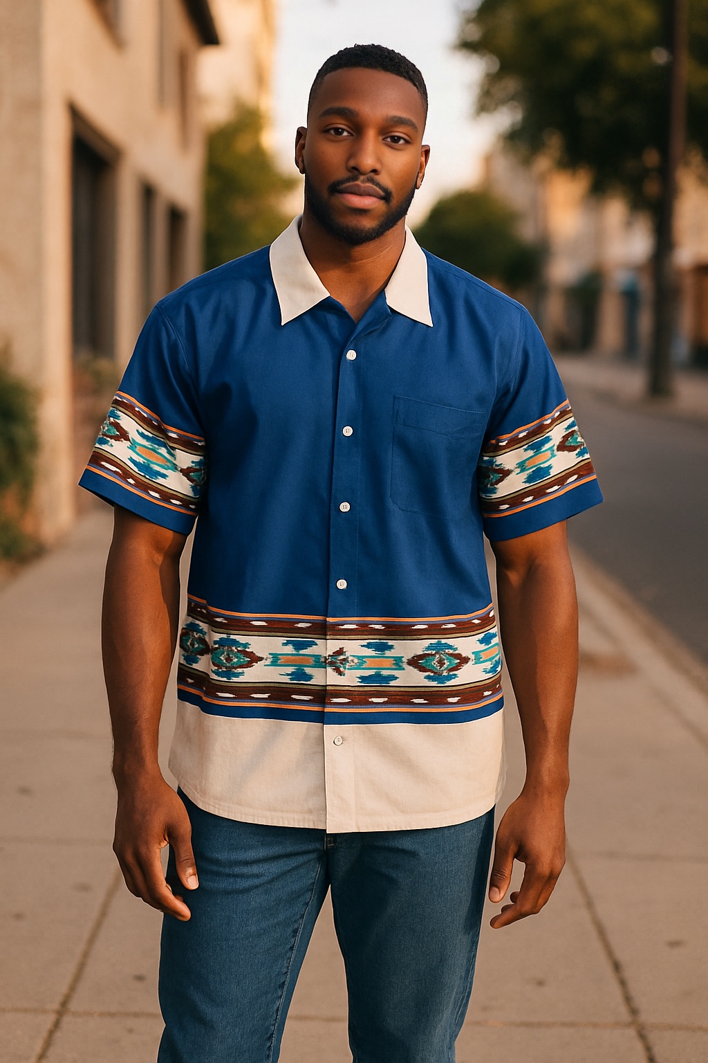 H-patterned short sleeve shirt