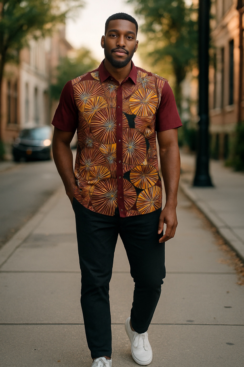 Geometric Print Collar Shirt