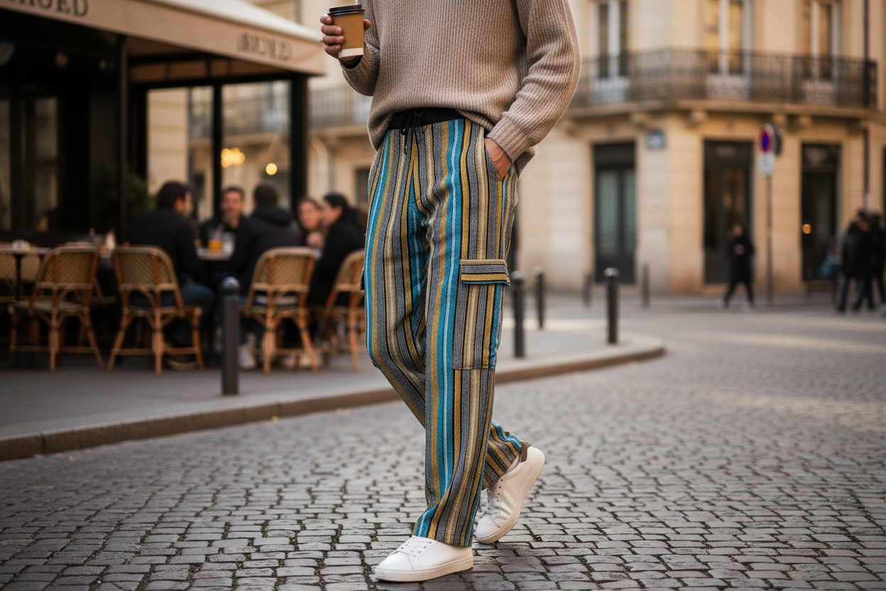 Asoke Vintage Striped Cargo Pant - Blue Gold