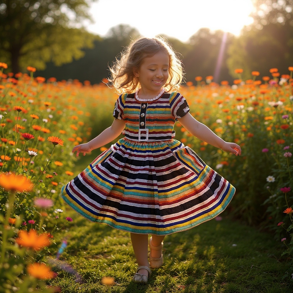 Colorful Striped Asoke Girls' Dress