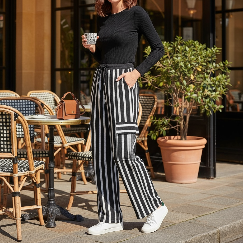 Asoke Vintaged Striped Cargo Pant- Black and White 
