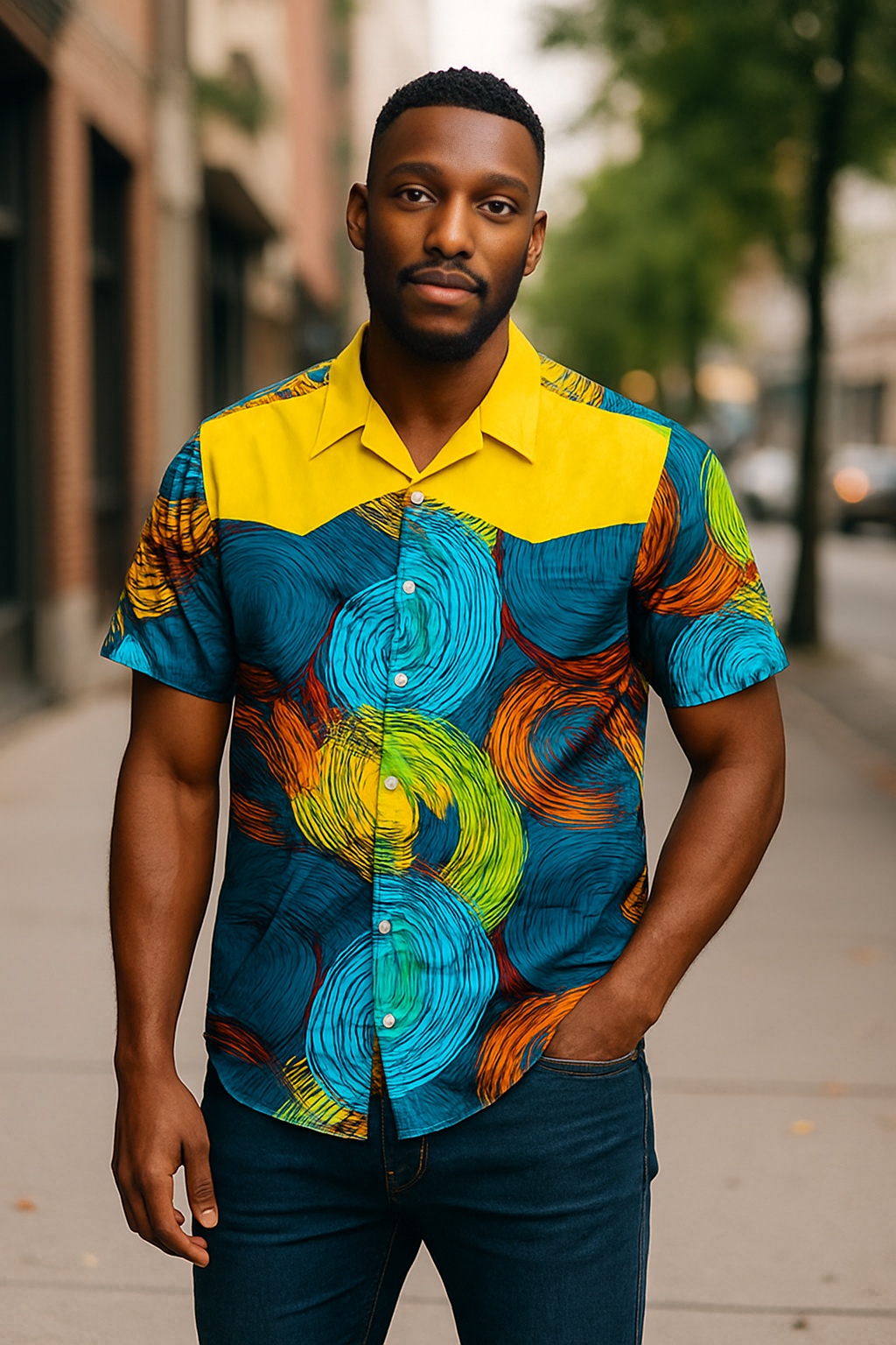 Vibrant Swirl Patterned Short Sleeve Shirt