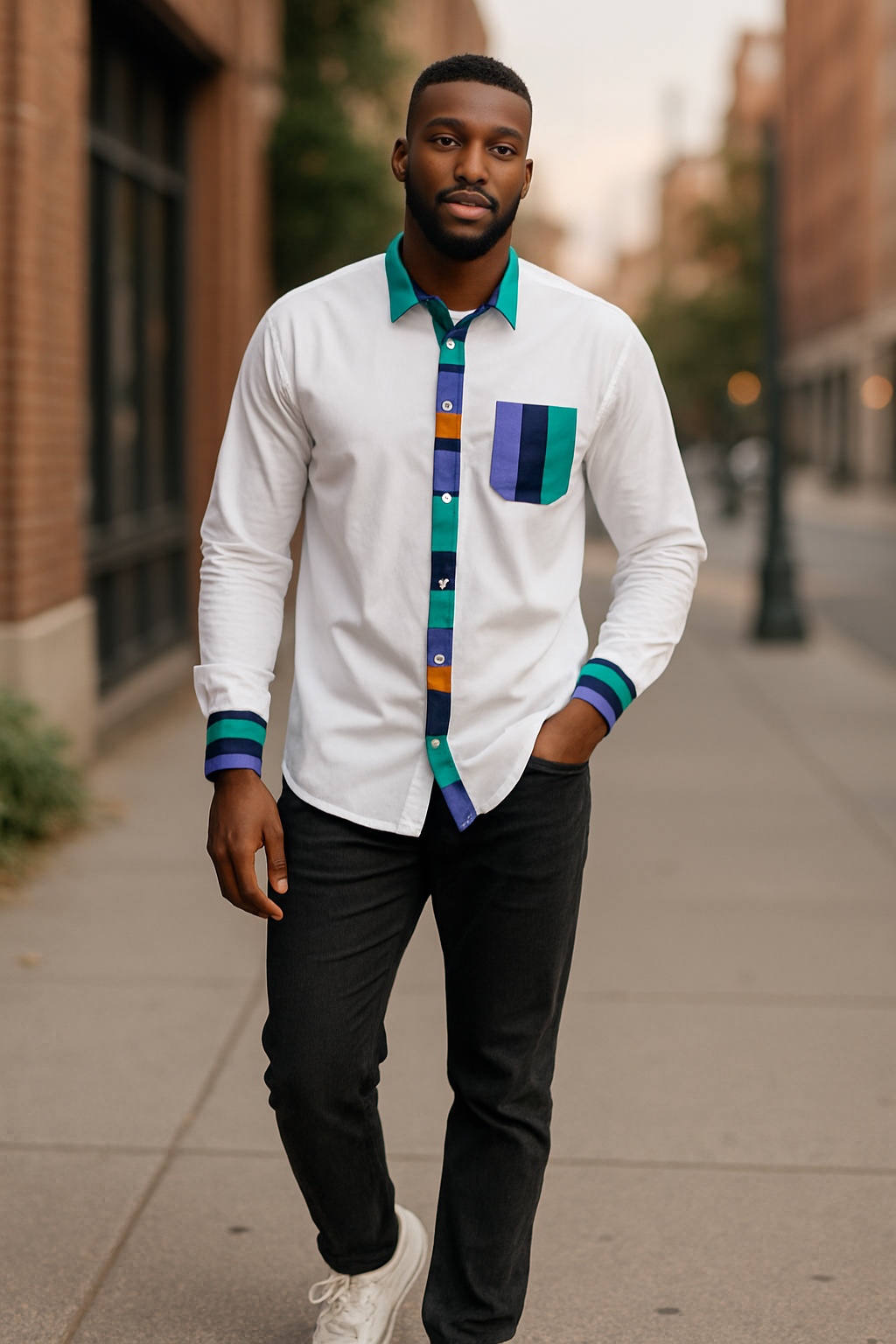 White Color Block Shirt