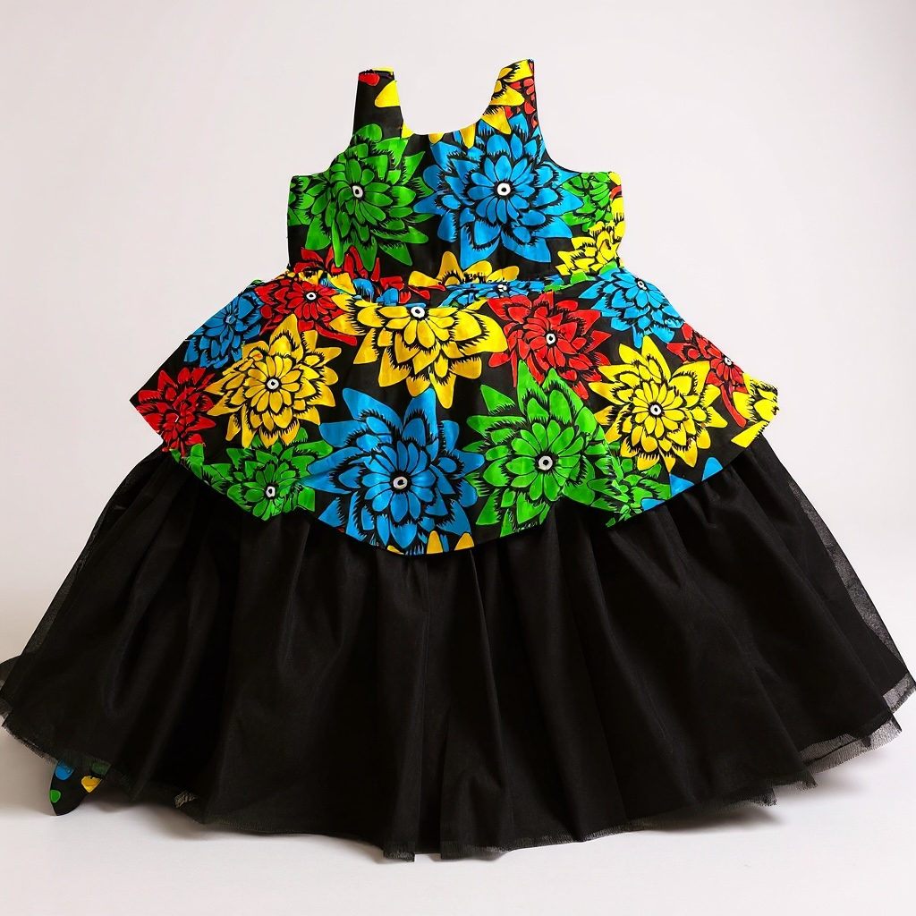 Colorful Floral Peplum Dress for Girls