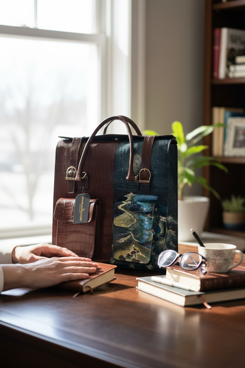 Odogwu Leather Bag with Stream Painting