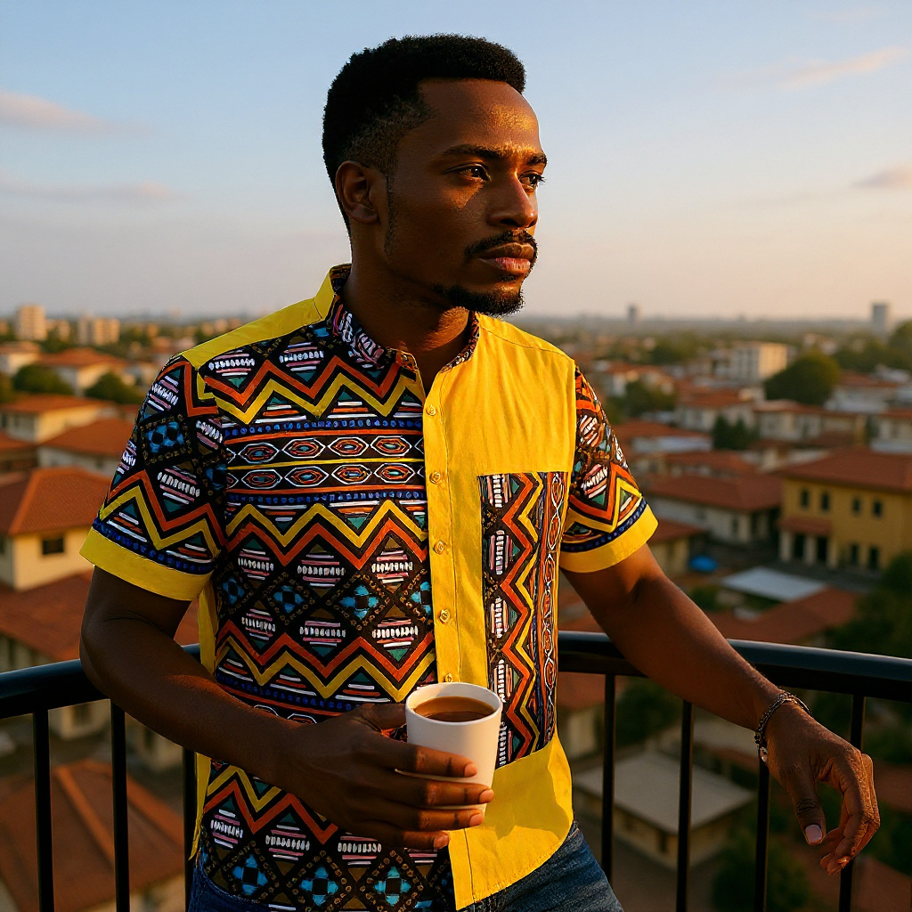 Yellow Shirt with Geometric Pattern 