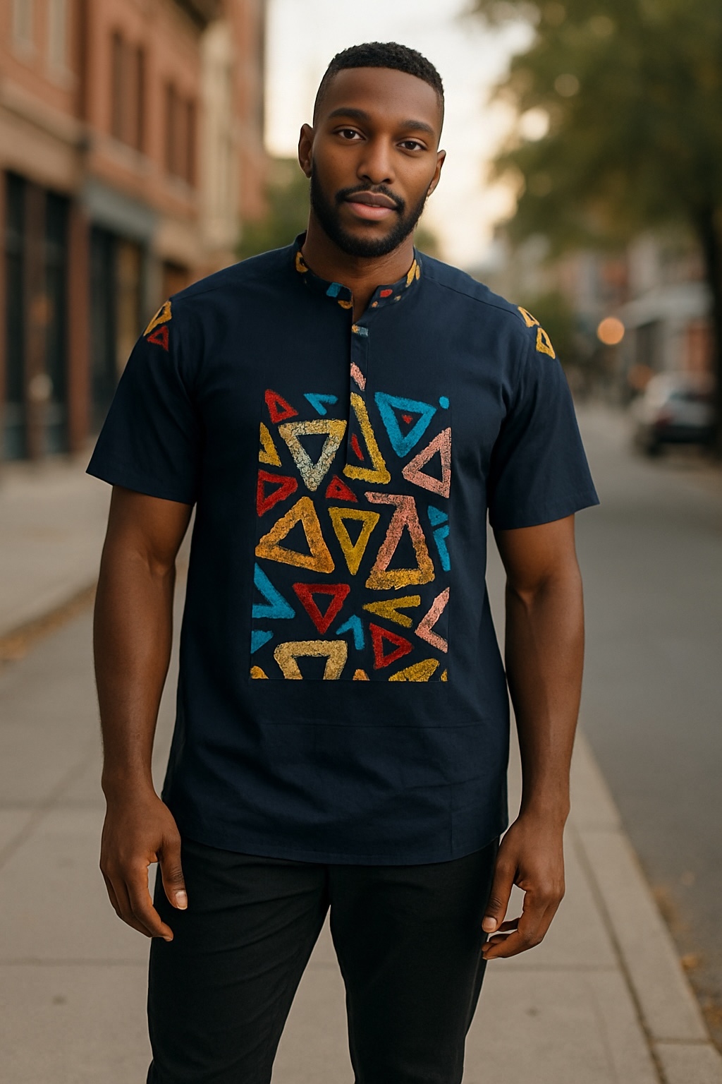 Geometric Triangle Print Short Sleeve Shirt