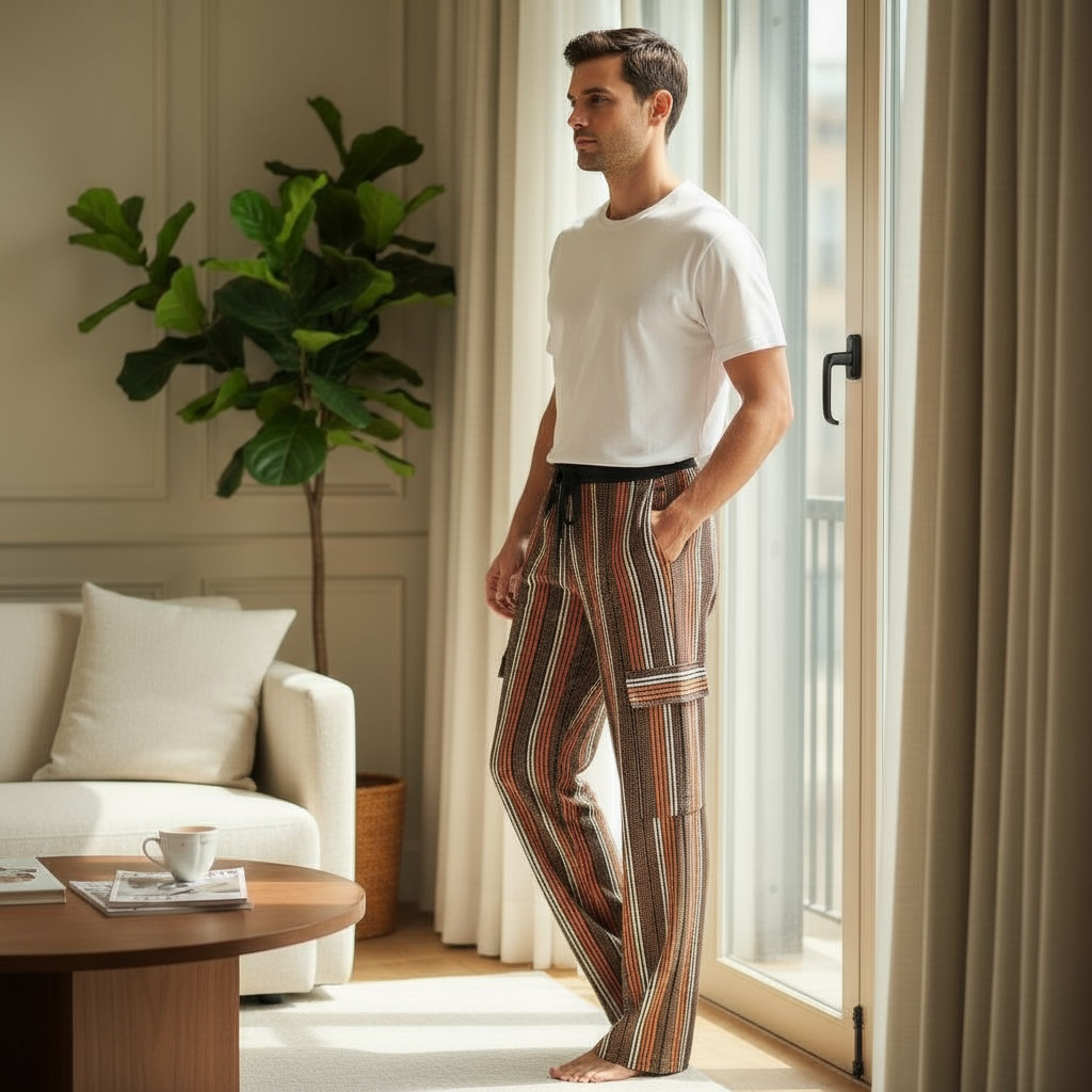 Asoke Vintage Striped Cargo Pants - Brown