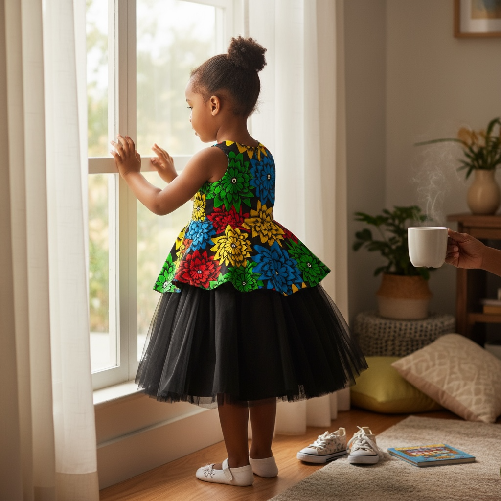 Colorful Floral Peplum Dress for Girls