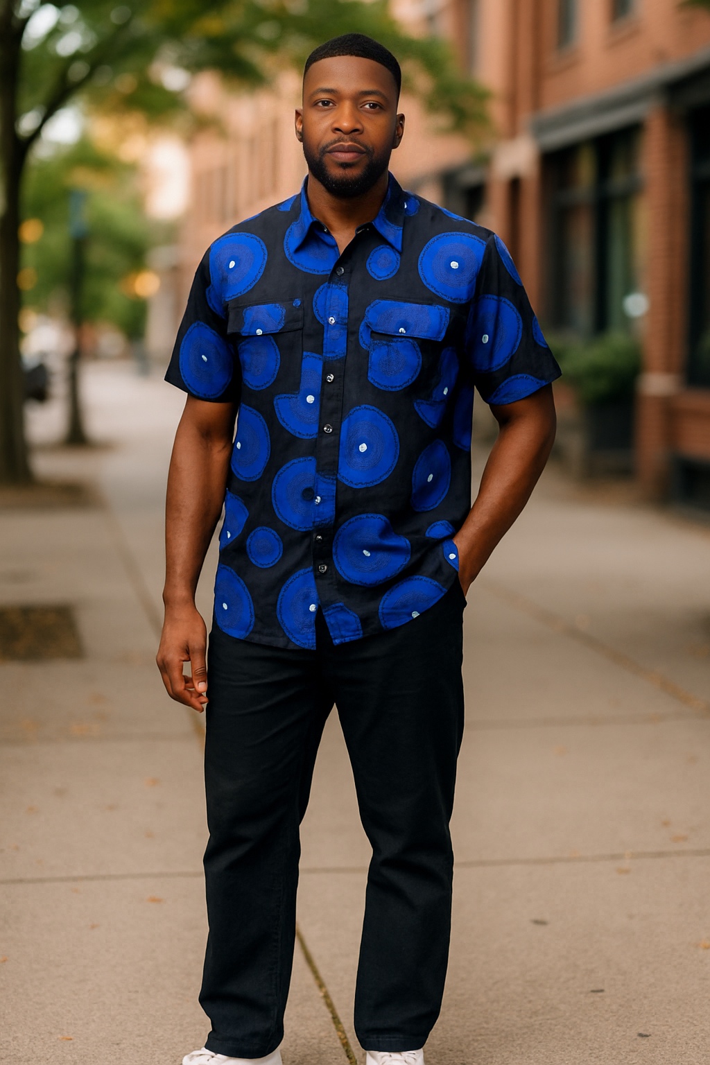 Striking Blue Circular Patterned Shirt