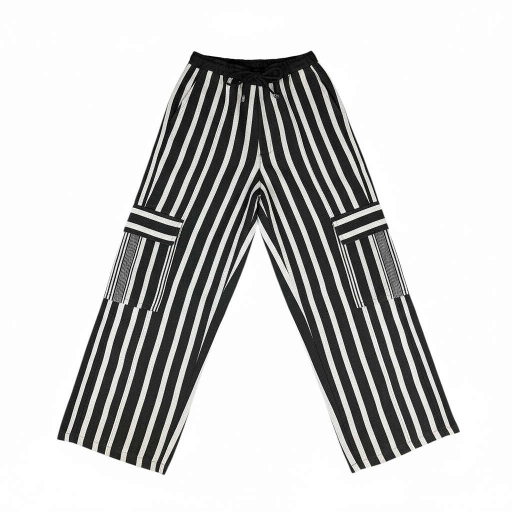 Asoke Vintaged Striped Cargo Pant- Black and White