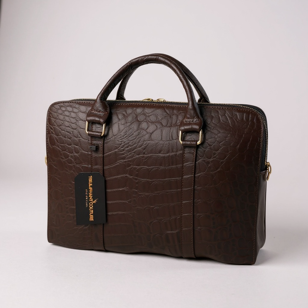 Croc-Pattern Leather Briefcase