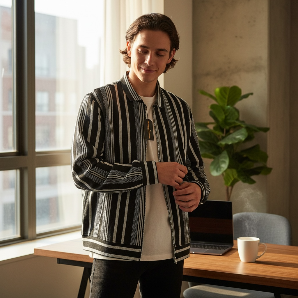 Asoke Black Bold Stripes Jacket