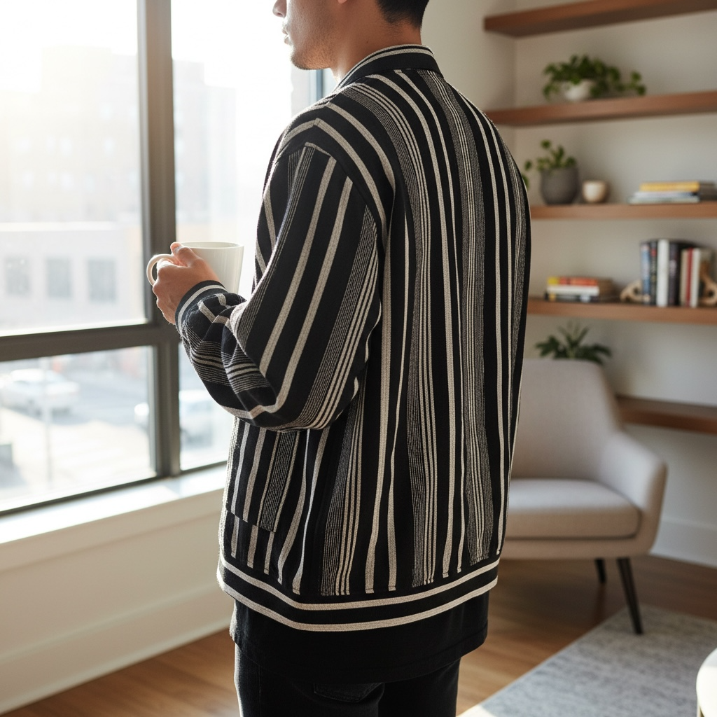 Asoke Black Bold Stripes Jacket