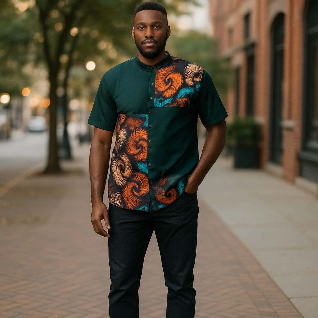 Leaf Green & swirl Print Shirt