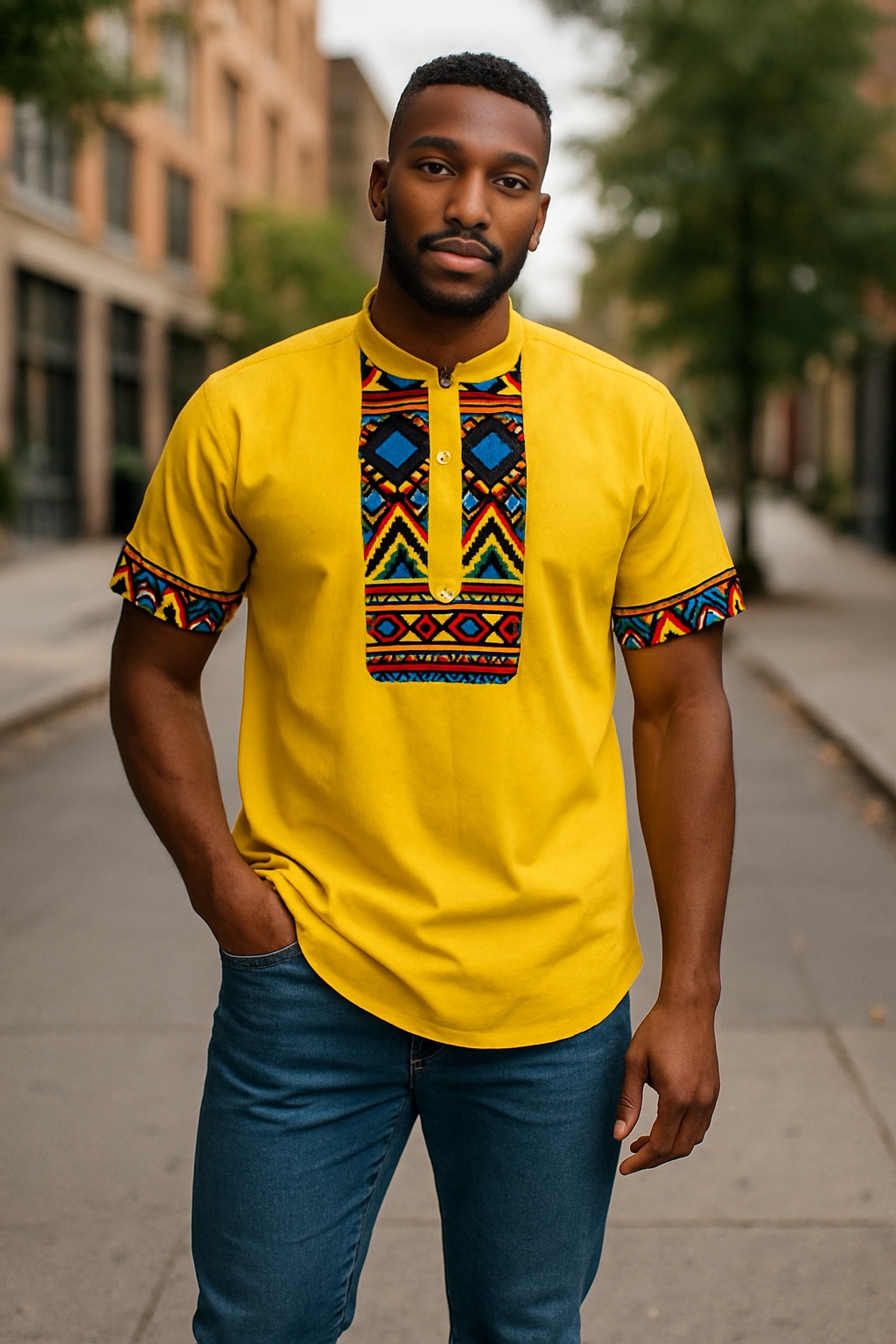 Yellow Shirt with Geometric Pattern 