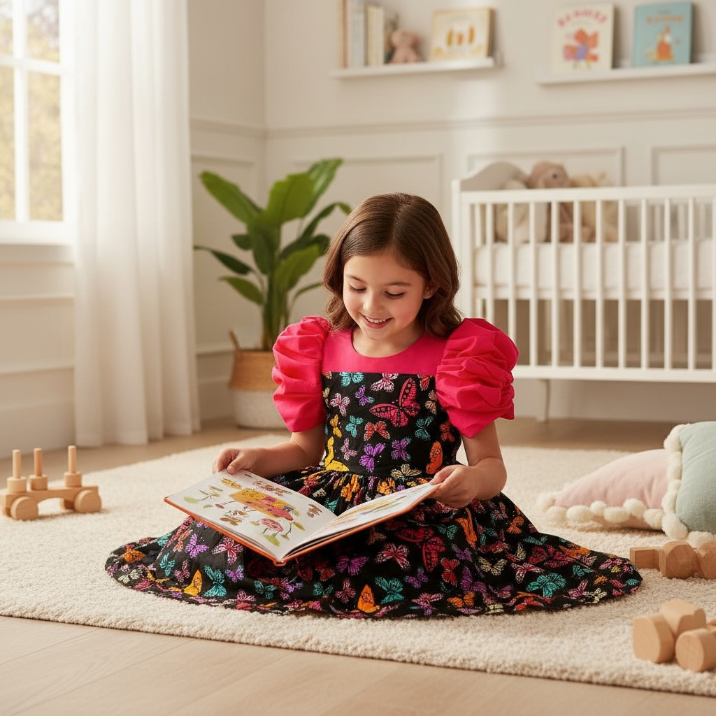 Butterfly Print Girls' Dress