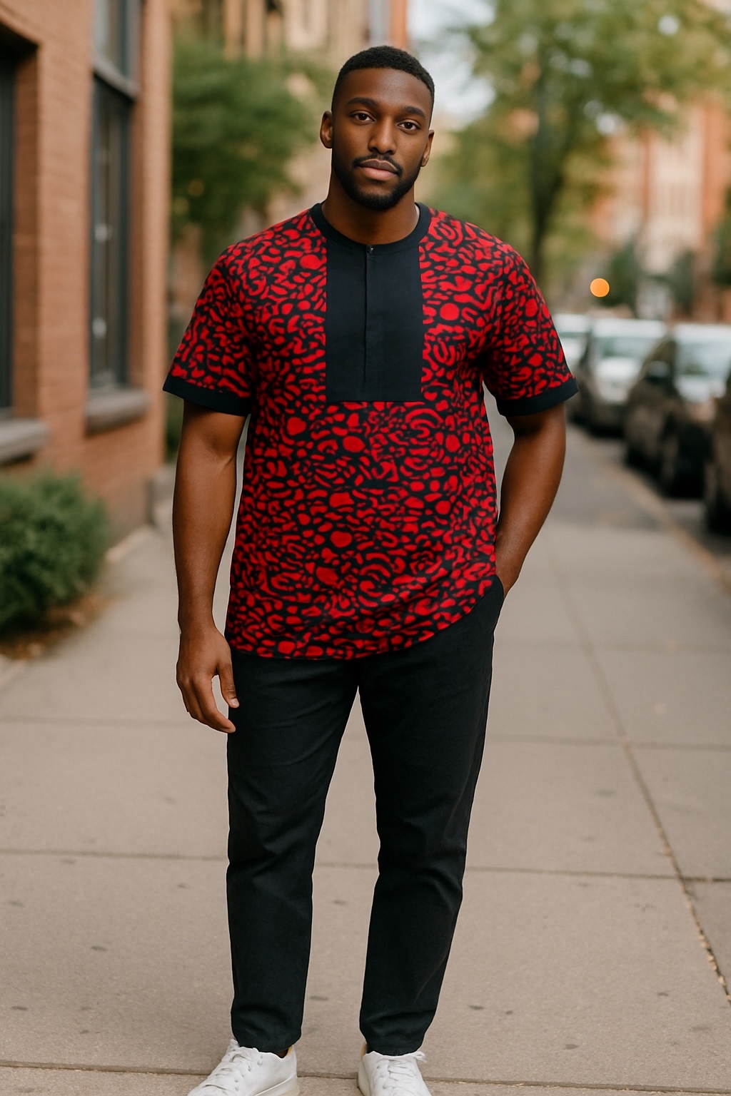 Red and Black Print Shirt