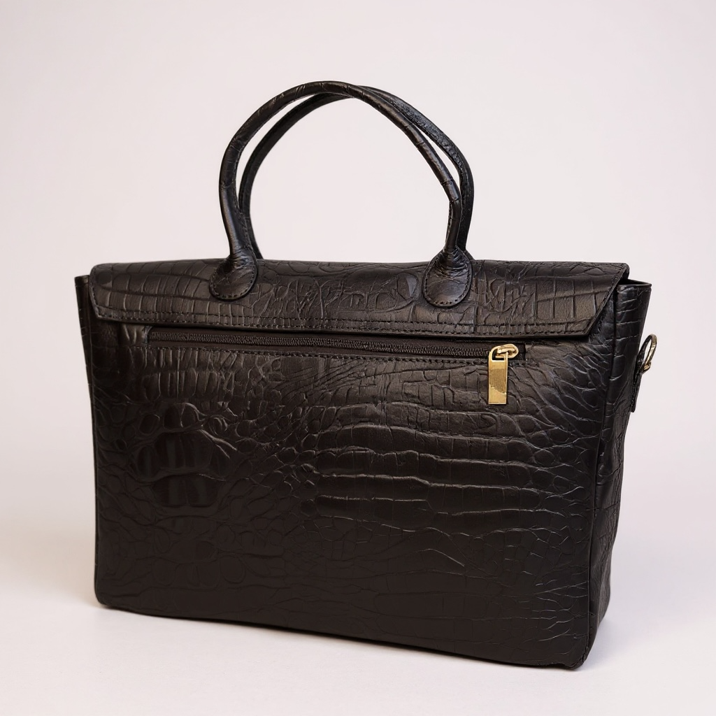 Brown Croc-Pattern Leather Handbag