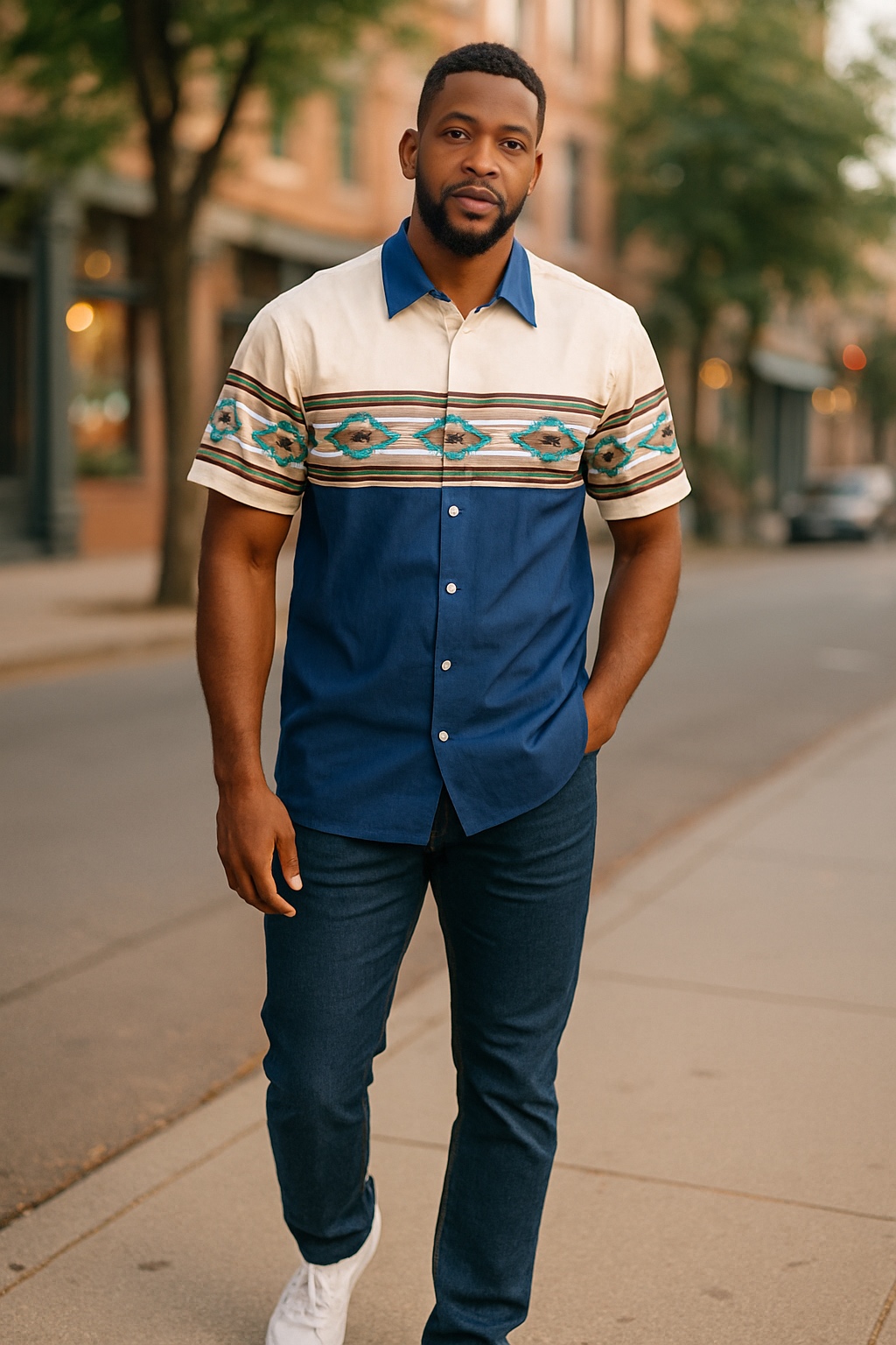 H-patterned short sleeve shirt