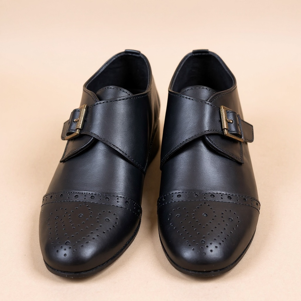 Black leather monk strap shoes