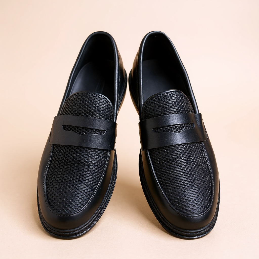 Black Leather Loafers Shoe