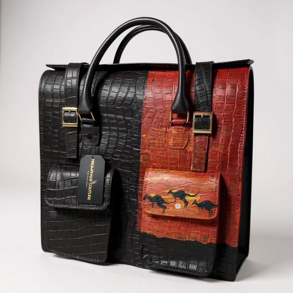 Odogwu Coffee Brown Leather Bag with Roo Painting