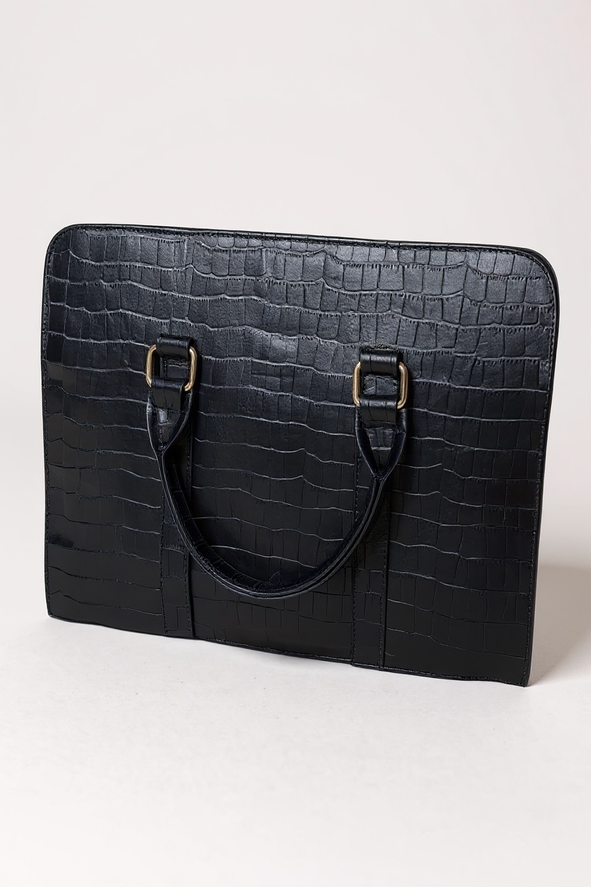 Croc-Pattern Leather Briefcase Bag