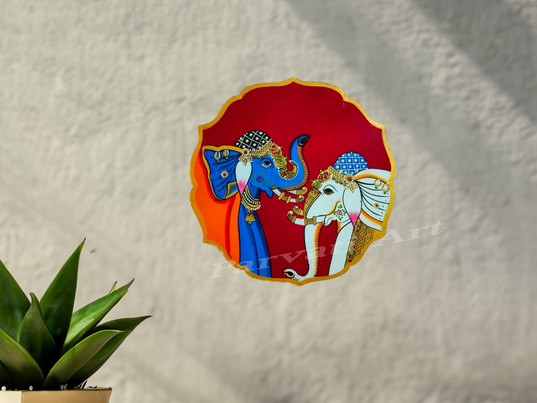 Elephant wall hand painted plate