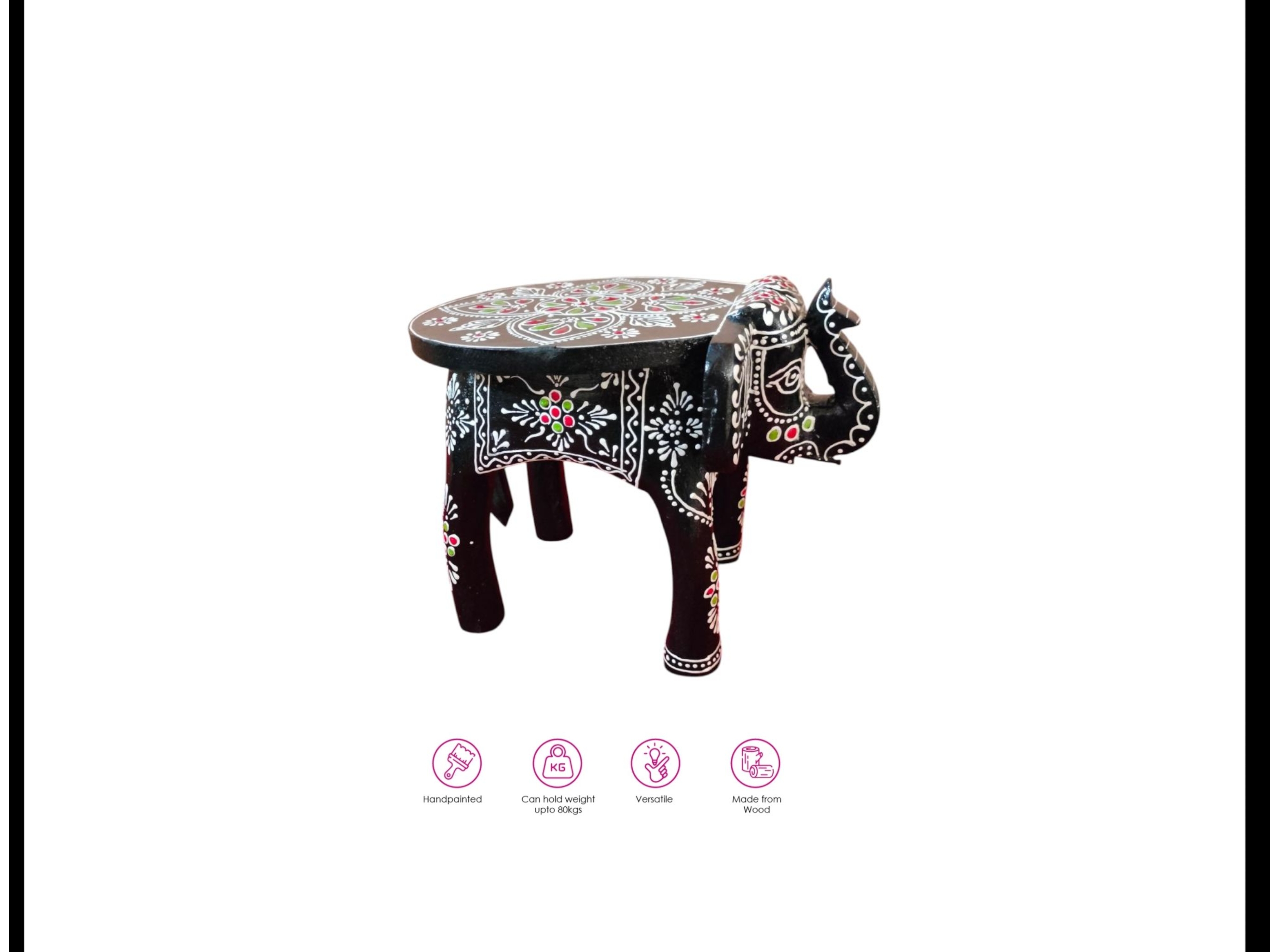 Handpainted Elephant wooden stool 