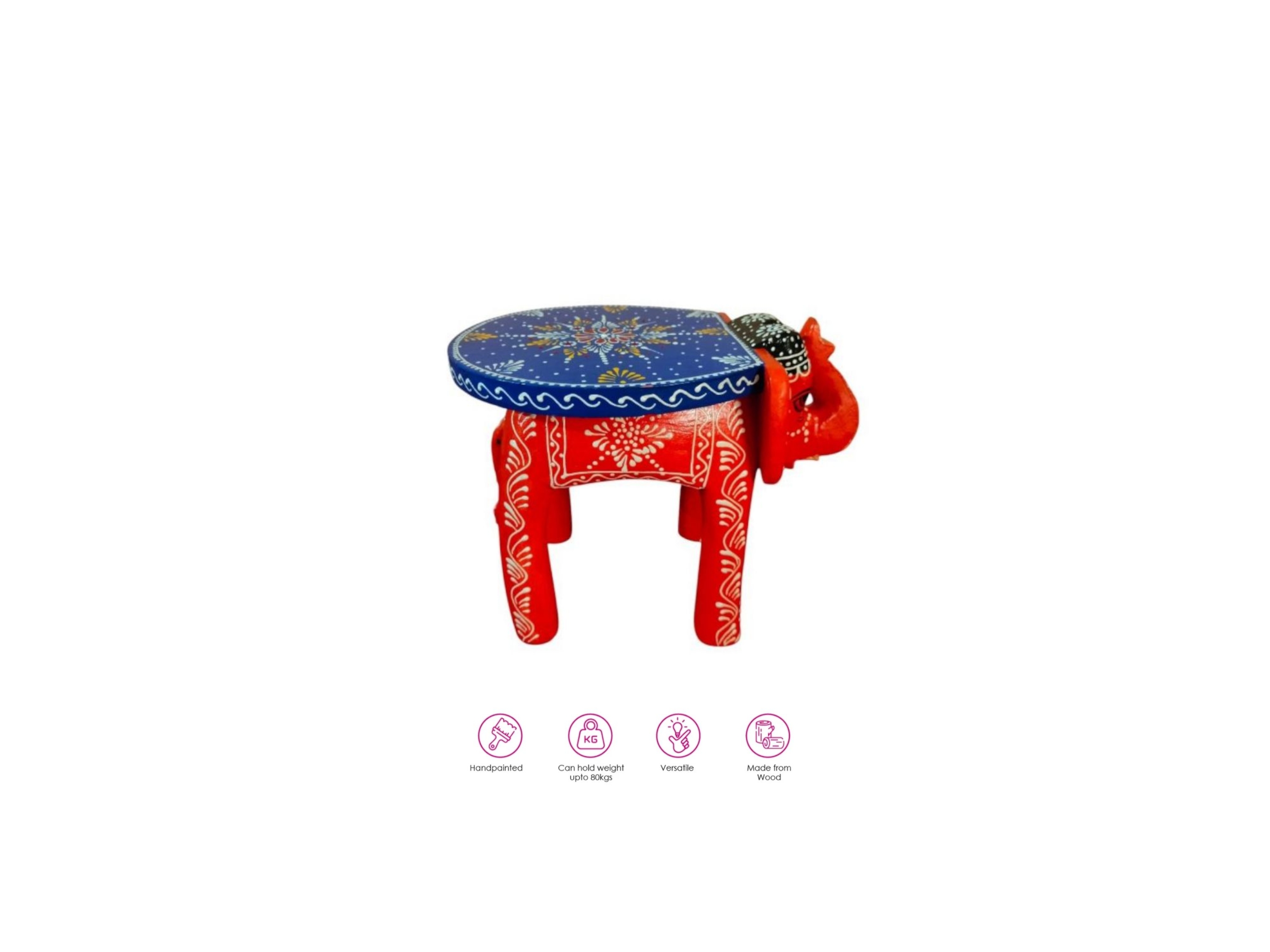 Handpainted Elephant wooden stool 