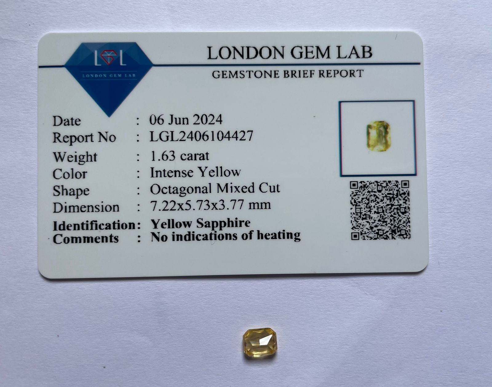 The Sri Lankan yellow sapphire is a stunning gemstone that weighs 1.60 carats