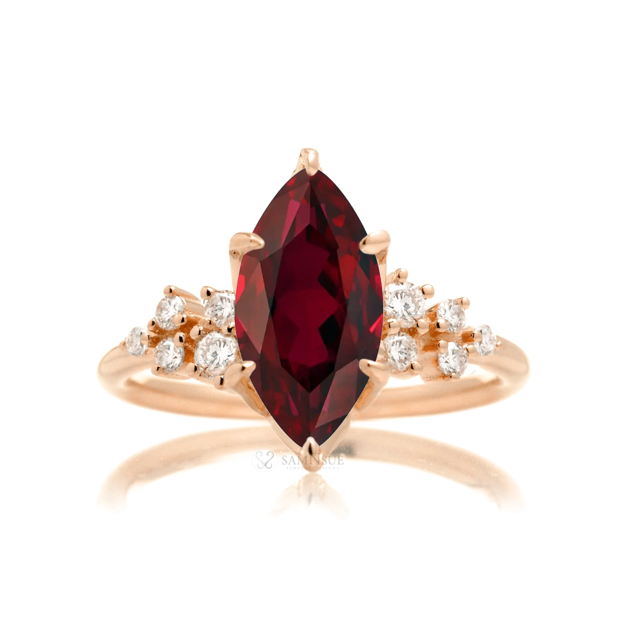 Elegant Garnet and Diamond Ring. (Contact us for price)