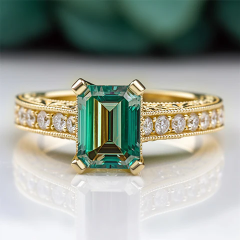 Emerald Cut Green Gemstone Ring. (Contact us for price)