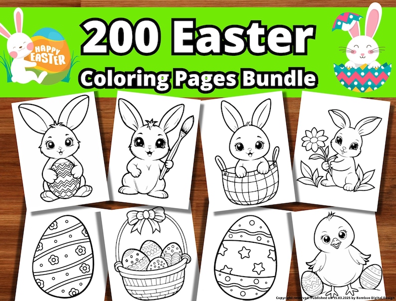 Digital products: Easter bundle with 200 coloring pages