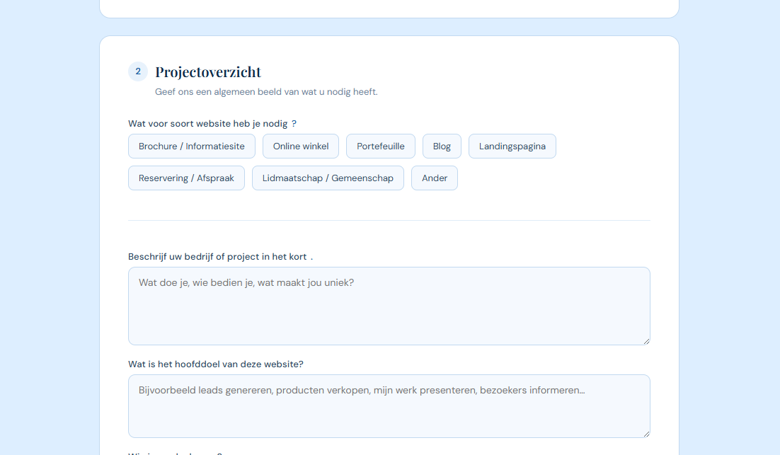 Website intake form webbuilders ready to use