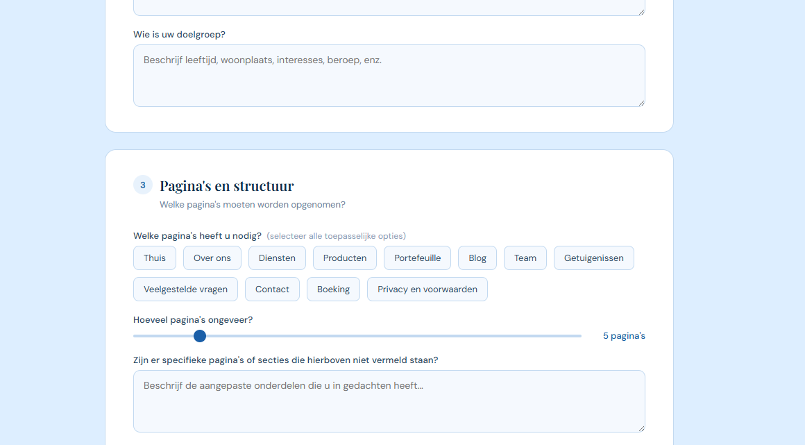 Website intake form webbuilders ready to use