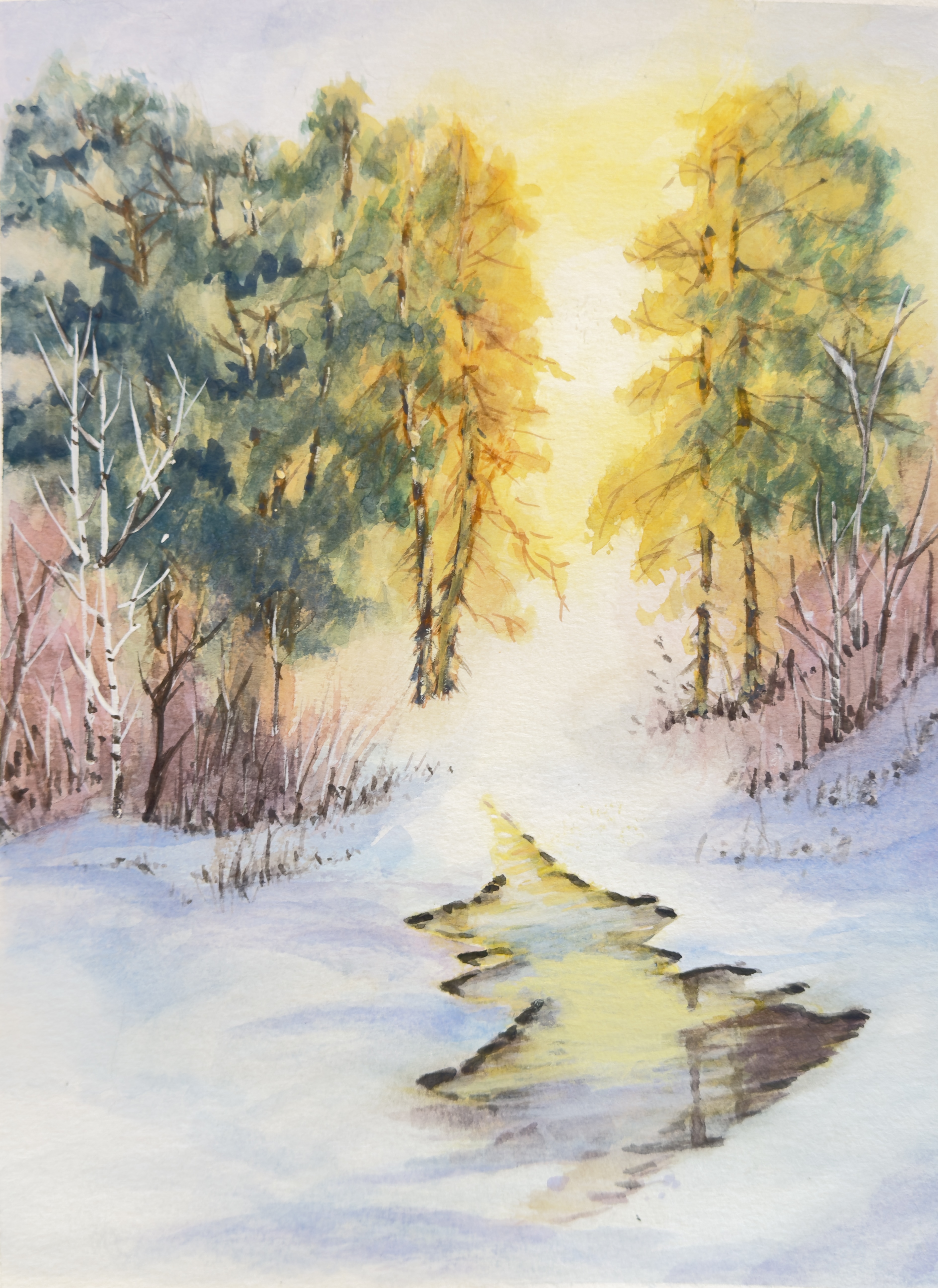 Winter Sun Set Painting