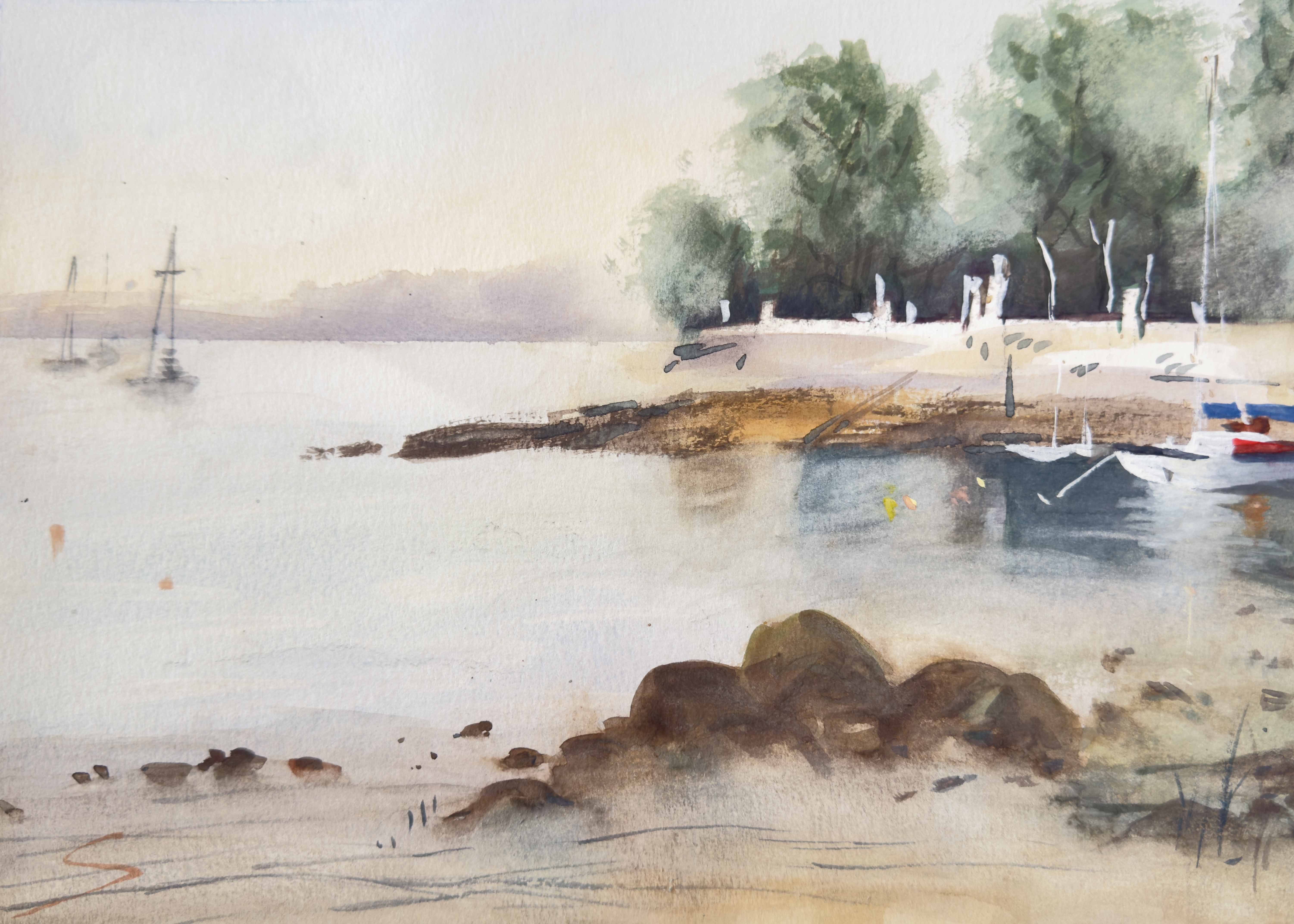 Serene Coastal Landscape Painting