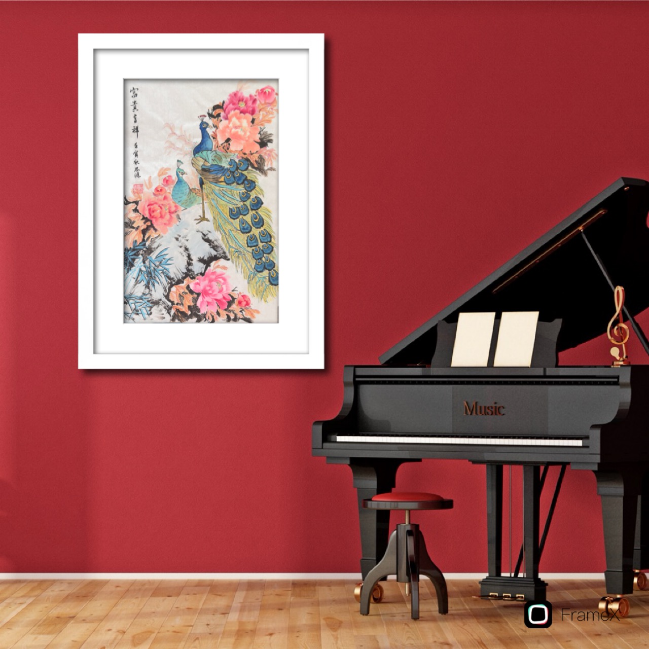 Peacock and Flowers Painting