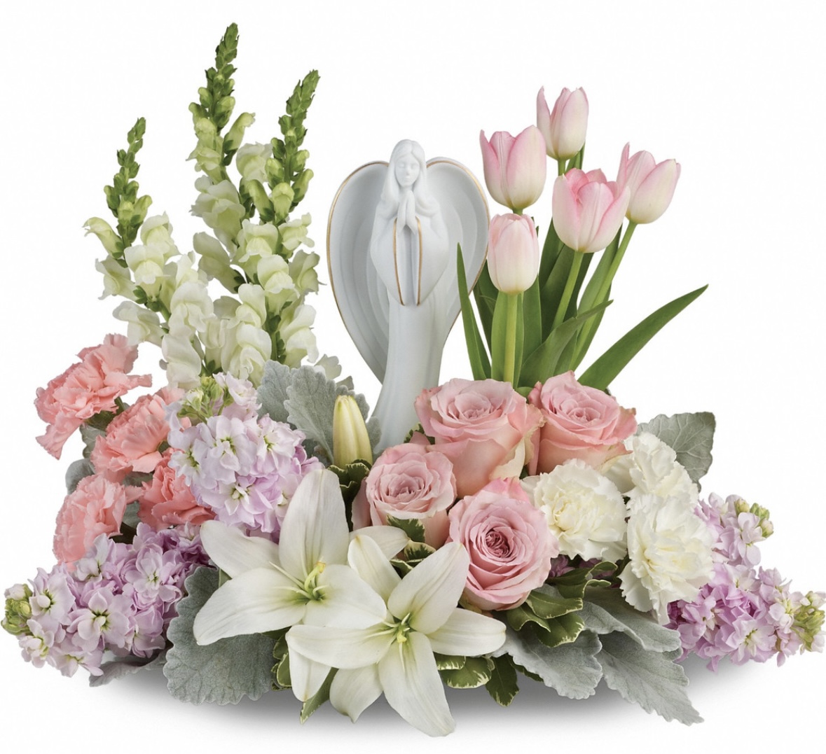 Floral Arrangement with Angel Figurine