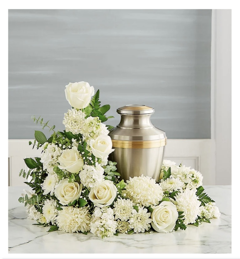 Elegant Memorial Urn with Floral Arrangement
