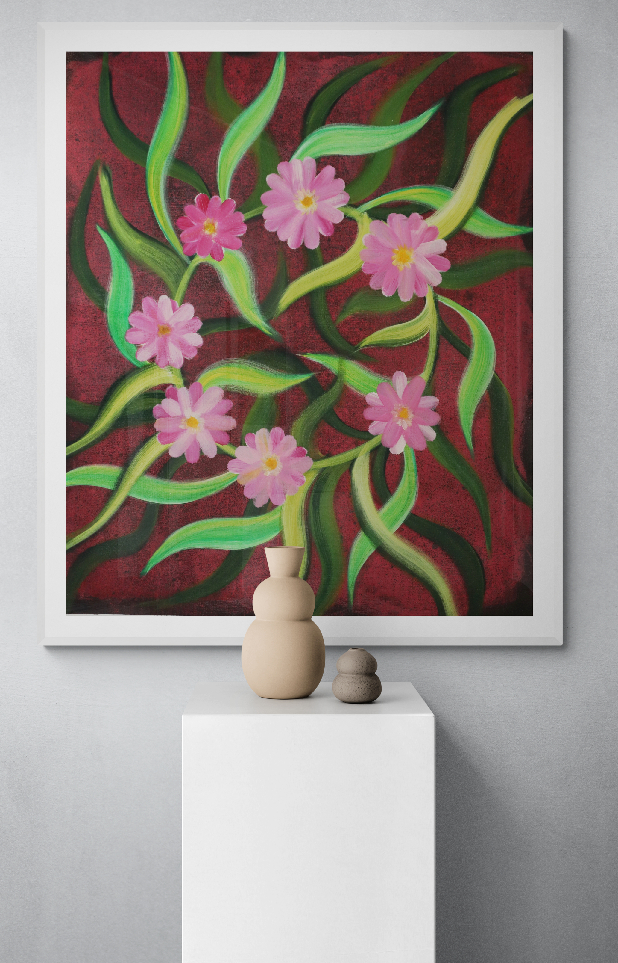 Pink Daisys Floral Art Painting