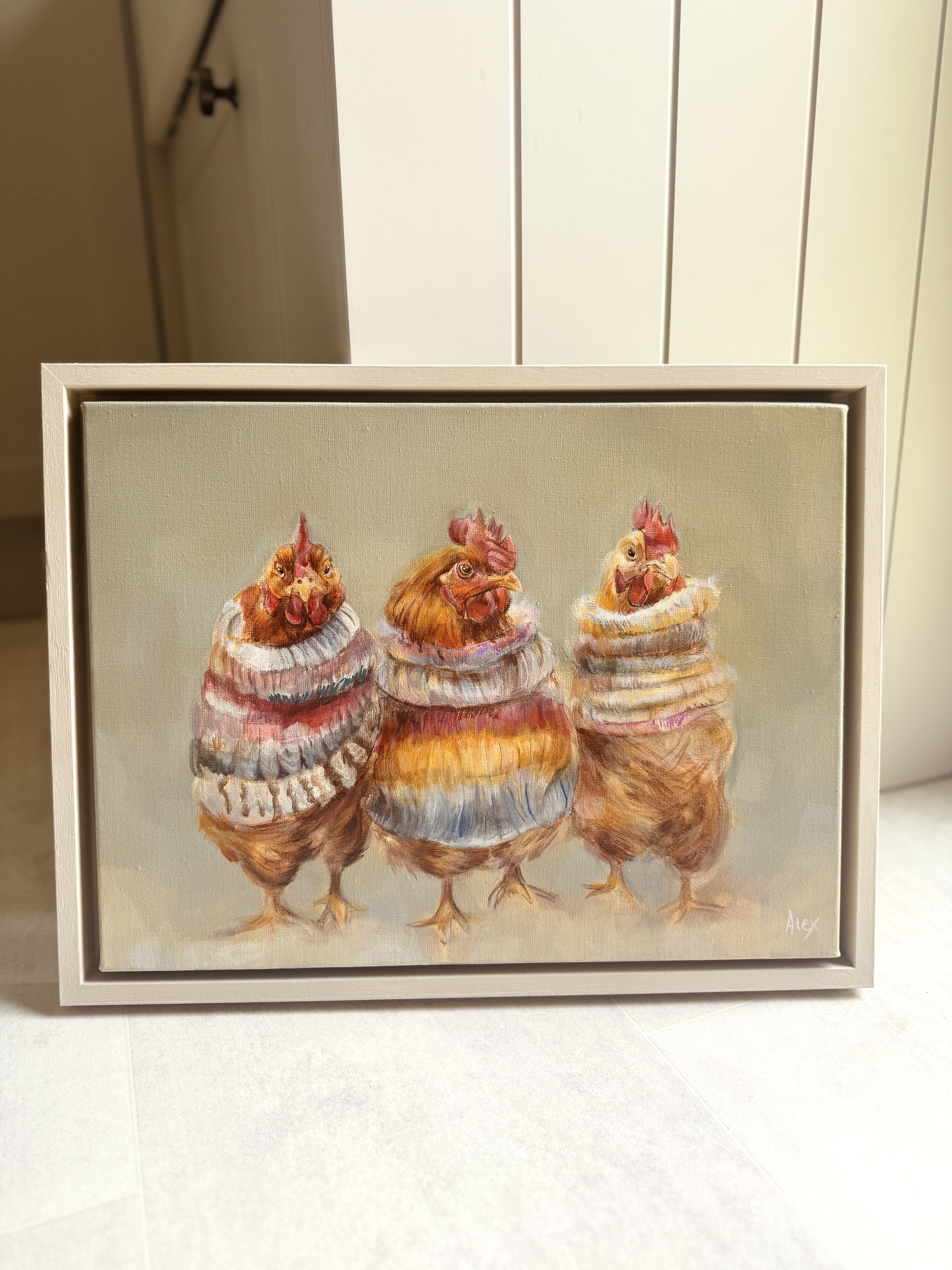 Original Painting on Linen - 'Cosy Chickens'