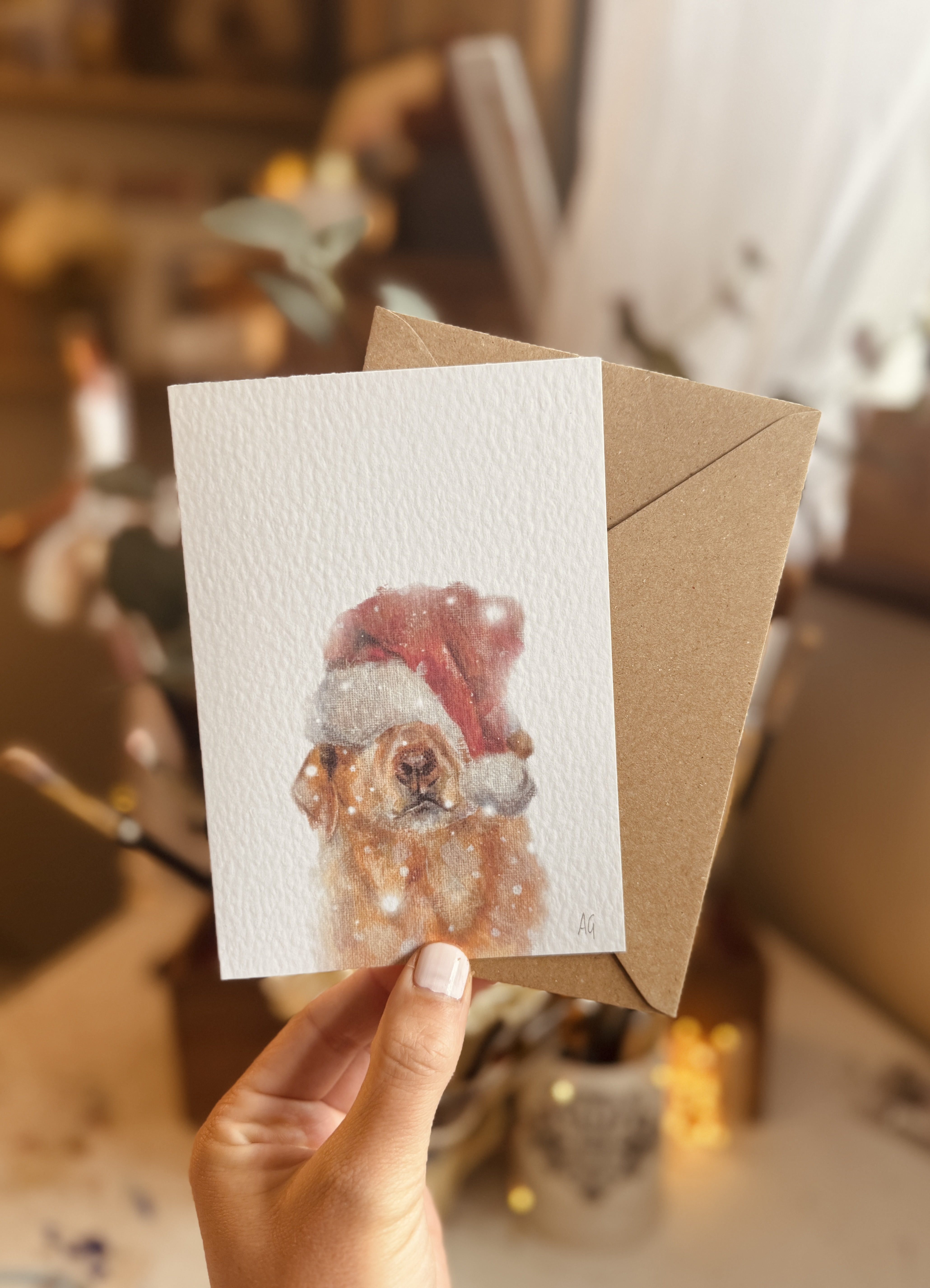 Set of 4 Personalised Yellow Labrador Christmas Cards