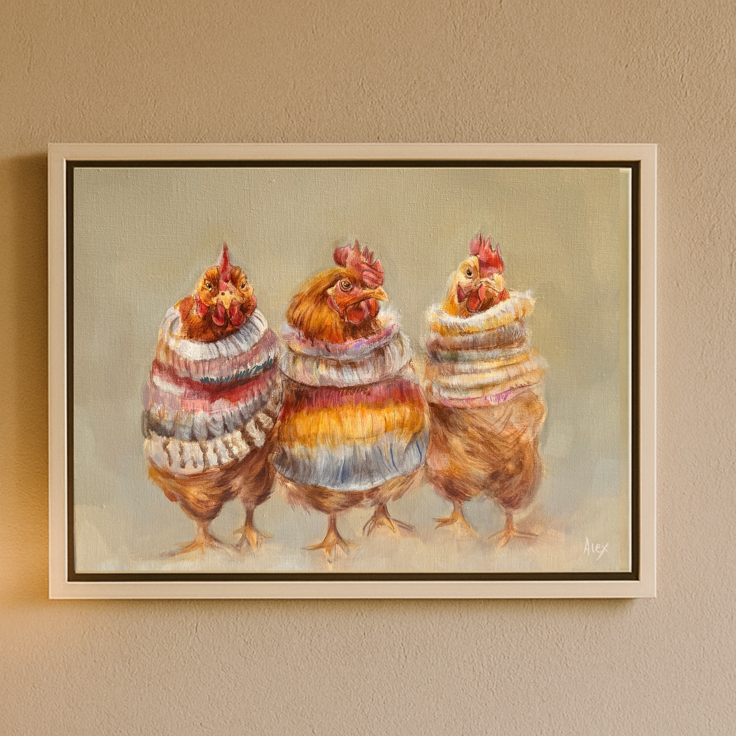 Original Painting on Linen - 'Cosy Chickens'