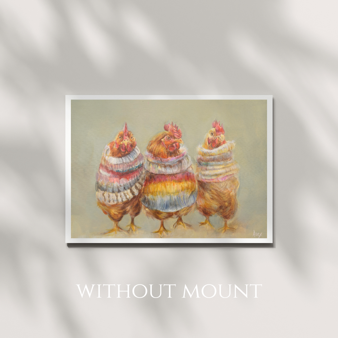 Cosy Chickens in Colourful Sweaters Fine Art Giclée Print